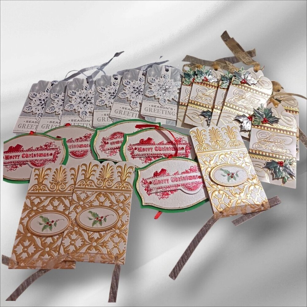 Elegant  Christmas Gift Tags With Intricate Designs Gold & Red,Green lot of 19